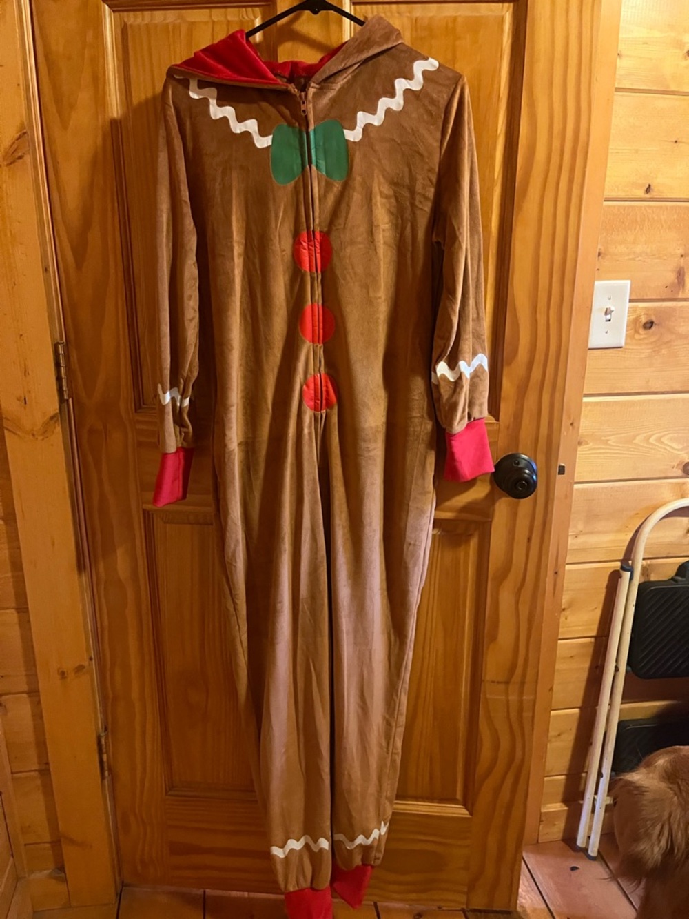 Gingerbread Costume Onesie - Brown with Red & Green Accents
